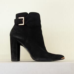 Ted Baker Maryne Black Suede Pointed Toe Ankle Boots Size 8/39 Rose Gold Trim